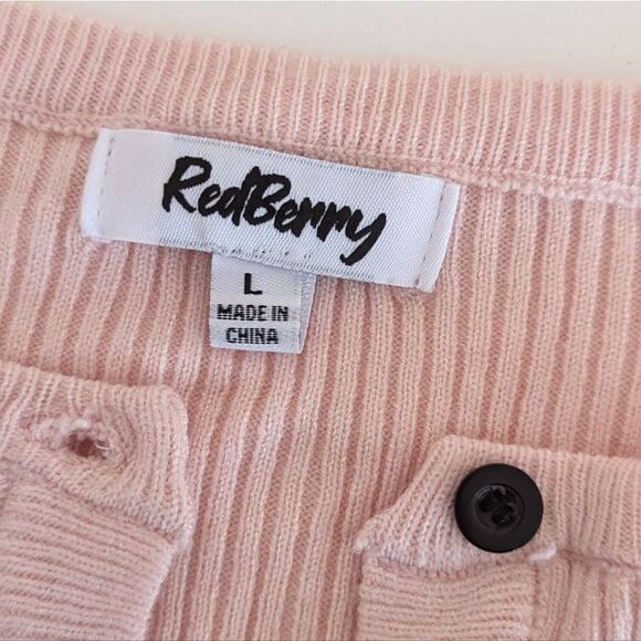 Redberry light pink ribbed button top long sleeve cropped sweater - Picture 3 of 3
